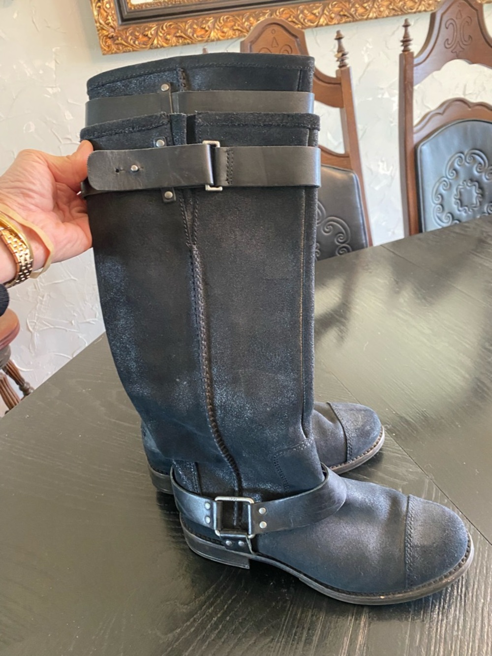 UGG Black Leather Combat Motorcycle Boots